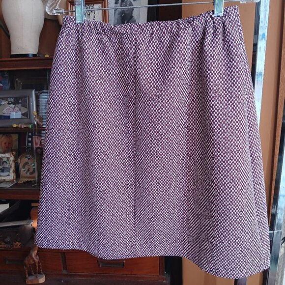 sz 18 Vintage 1980s Womens Skirt BURGUNDY CHECKER PRINT STRETCH KNIT MOD SKIRT - Picture 4 of 6